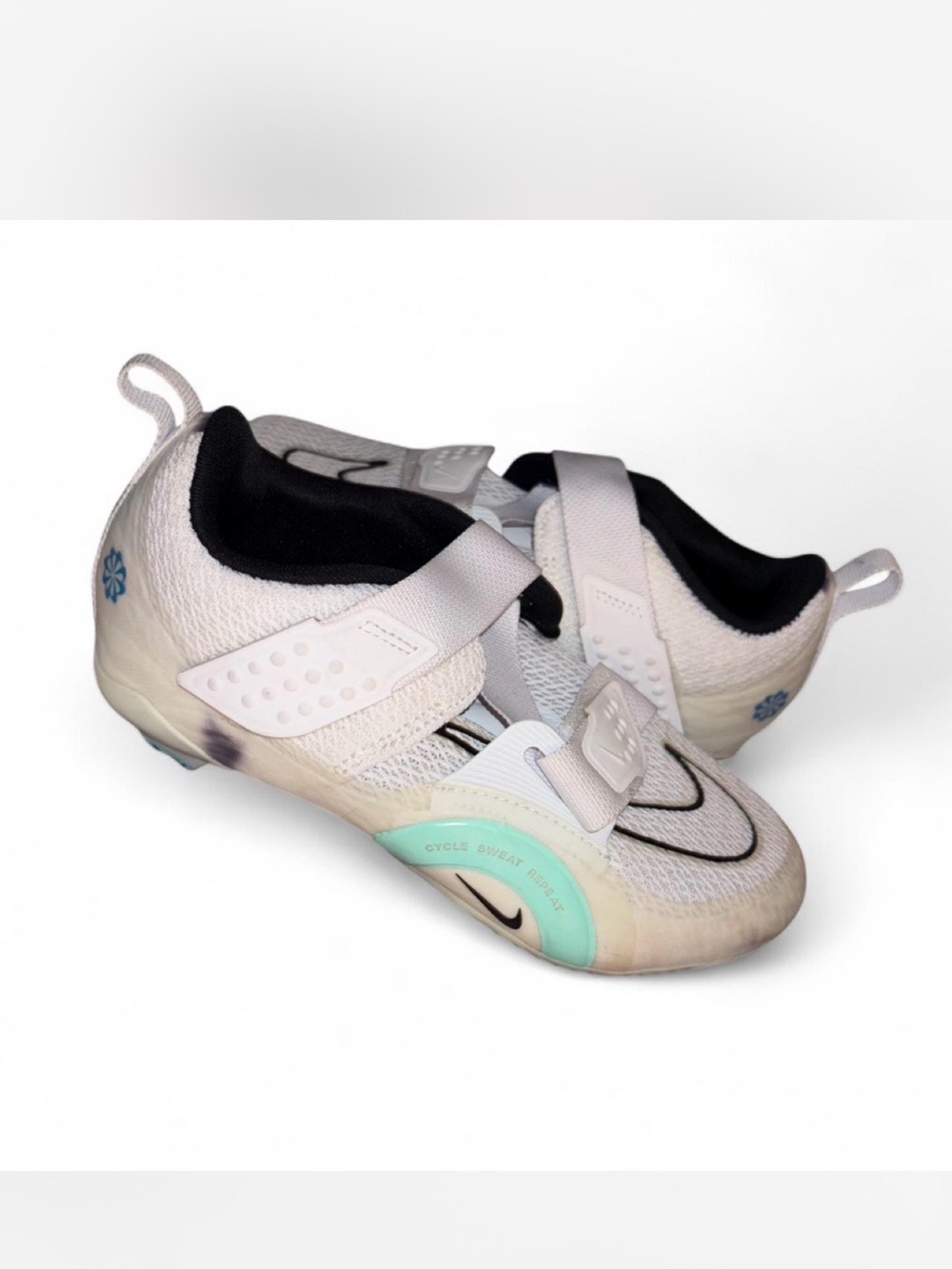 White Athletic Cycling Shoes with Mint Accent